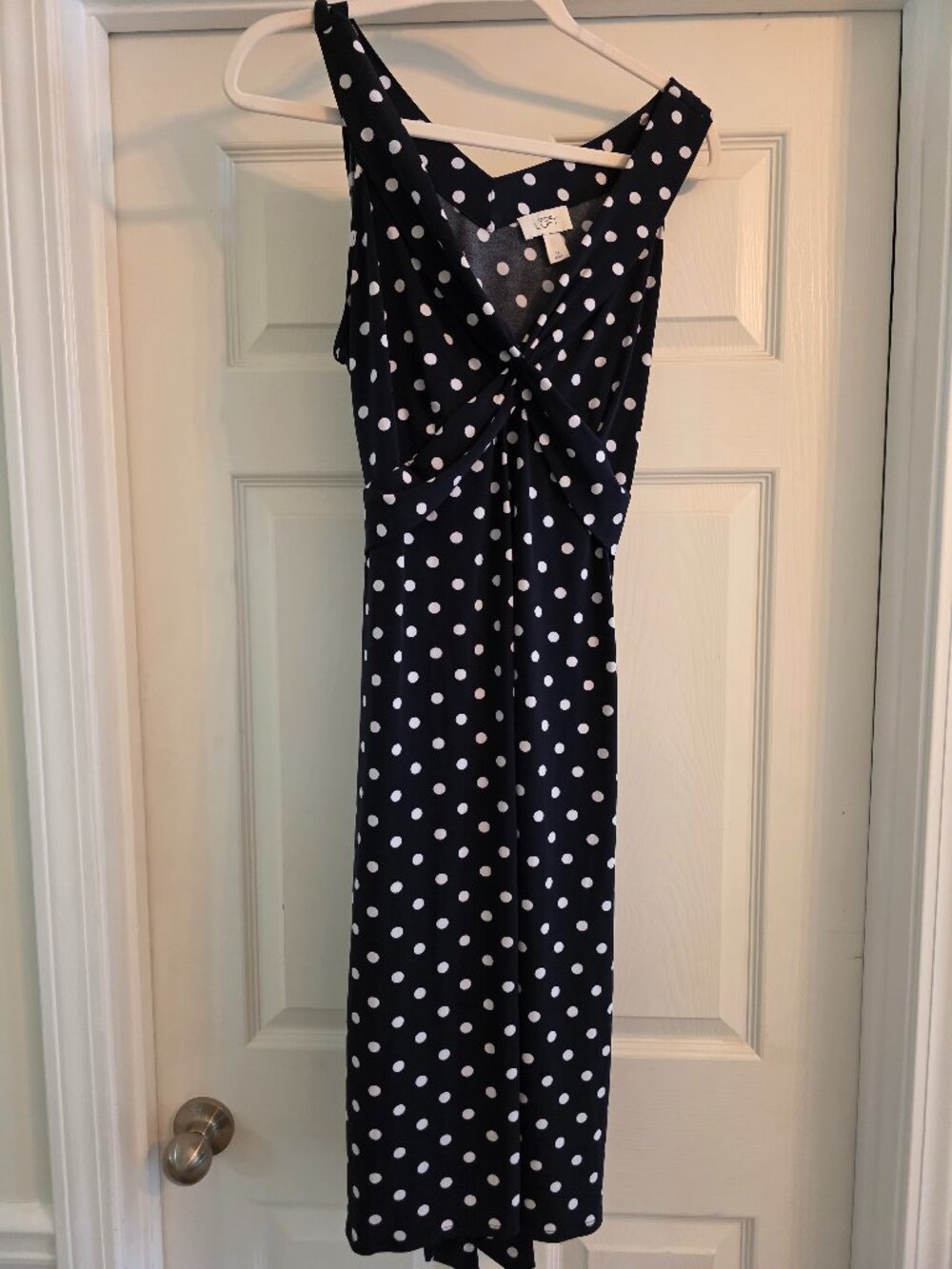 LOFT Ann Taylor Black White Polka Dot Twist Front Midi Dress Size 14